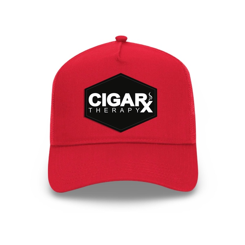 Red Curved Trucker with Black Classic Patch Black Patch / White Logo