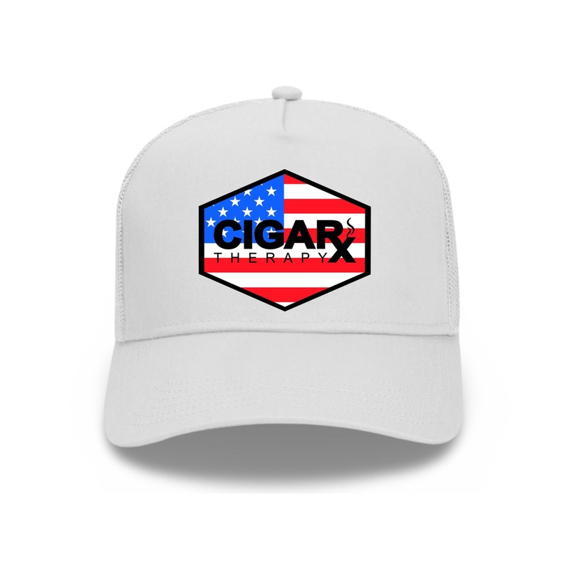 White Curved Trucker with USA Flag Patch USA