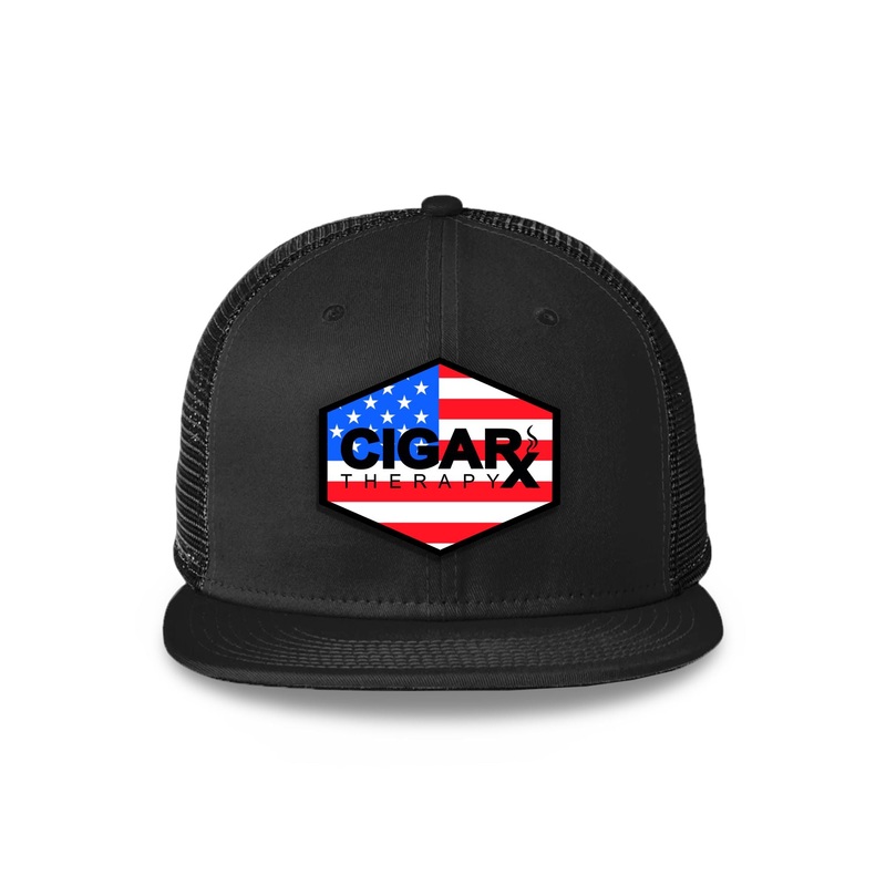 Black Flat Trucker with USA Flag Patch USA