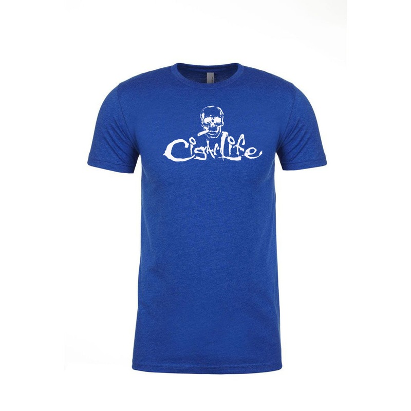 Blue with White Cigarlife Mens Crew Neck T-Shirt S