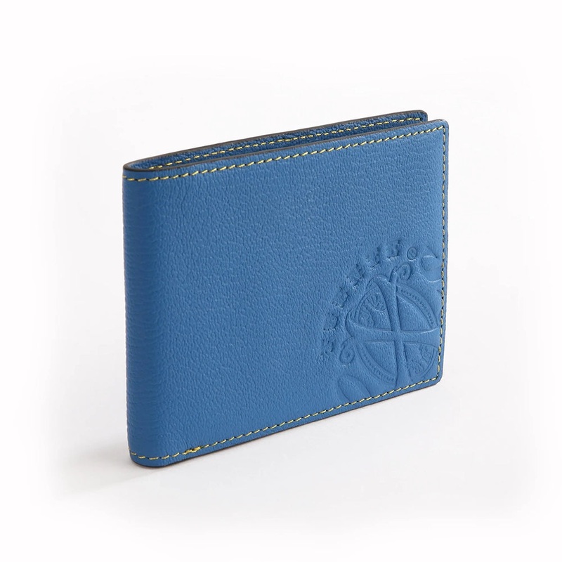 The OpusX Society Yellow and Blue Bi-Fold Leather Wallet Bi-Fold Wallet