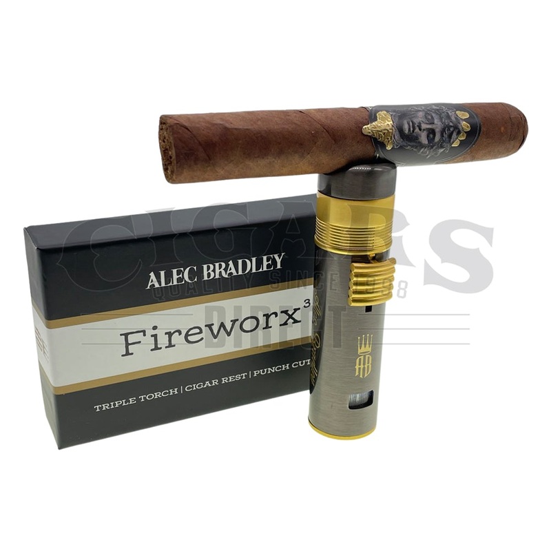 Alec Bradley Fireworx Triple Torch Lighter with Cigar Rest and Punch Gun Metal Gunmetal