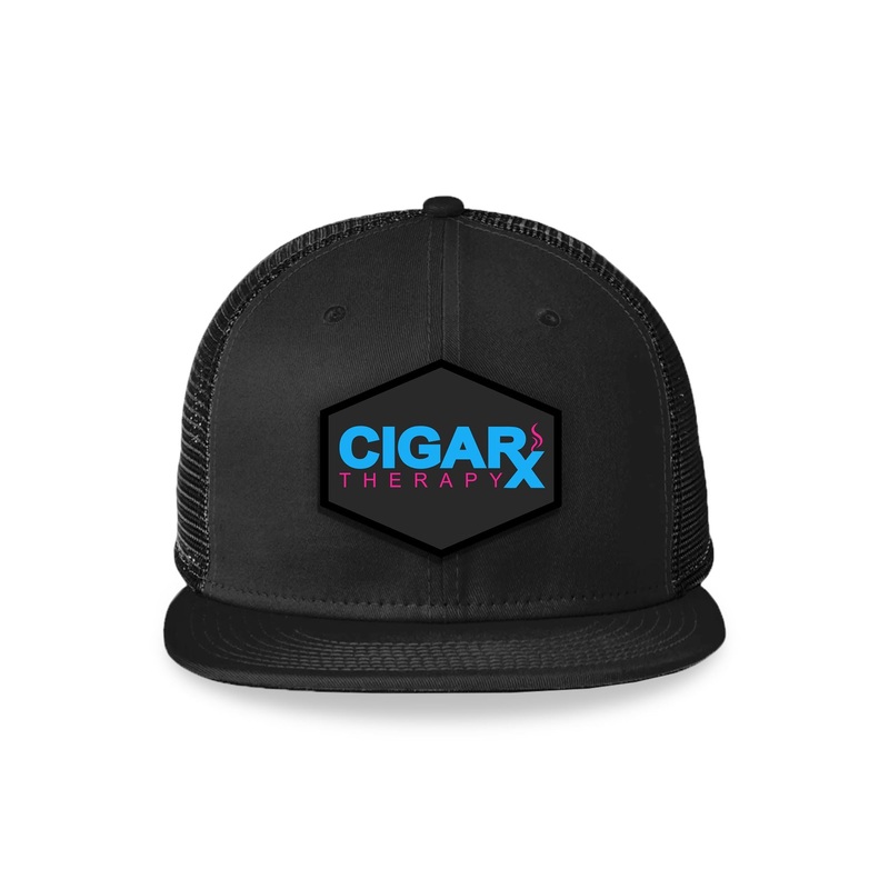 Black Flat Trucker with Miami Edition Patch Black Patch / Blue & Pink Logo
