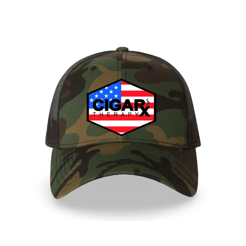 Camo Curved Trucker with USA Flag Patch USA