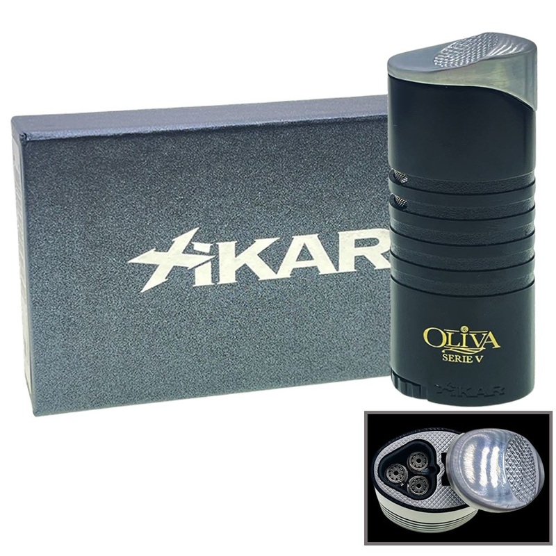 Oliva V Xikar Ellipse III Triple Flame Lighter- Black Lacquer Triple Flame