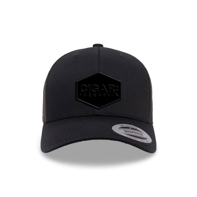 Black Curved Trucker with Blackout Patch Black Patch / Black Logo