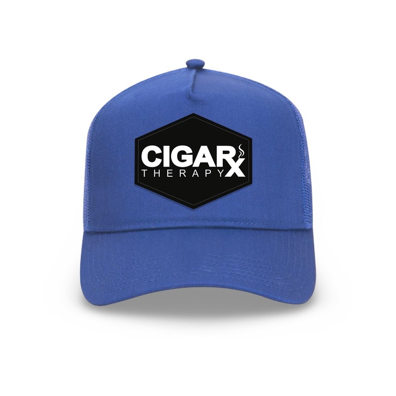 Blue Curved Trucker with Black Classic Patch Black Patch / White Logo