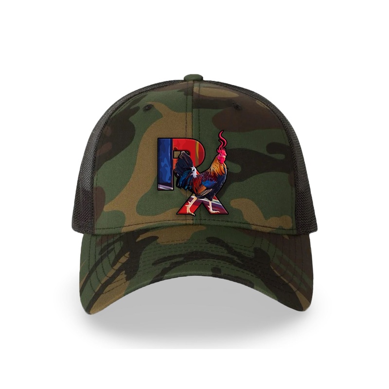 Camo Curved Trucker with Smokin Cock Patch Black Outline