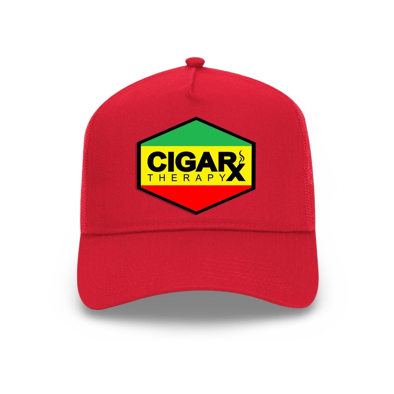 Red Curved Trucker with Reggae Rasta Flag Patch Reggae Rasta