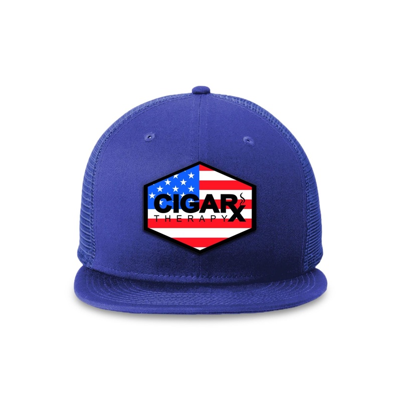 Royal Blue Flat Trucker with USA Flag Patch USA