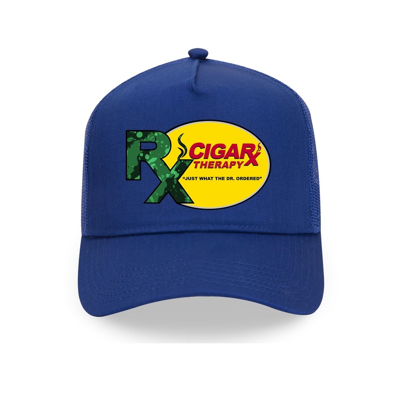 Blue Curved Trucker with Green Rx on Yellow Patch Green Rx / Yellow Patch