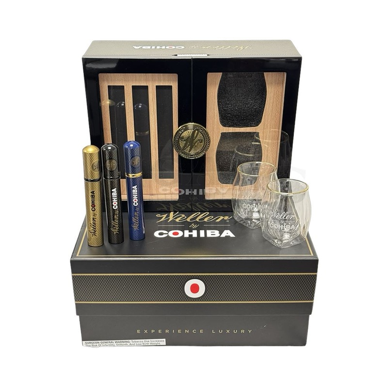 Weller by Cohiba Holiday Humidor w/ 2 Rocks Glasses & 3 Cigars Holiday Humidor