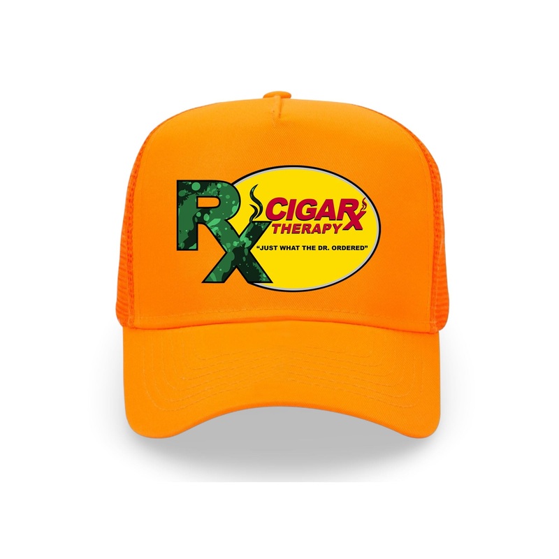 Orange Curved Trucker with Green Rx on Yellow Patch Green Rx / Yellow Patch
