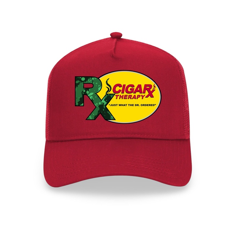 Red Curved Trucker with Green Rx on Yellow Patch Green Rx / Yellow Patch