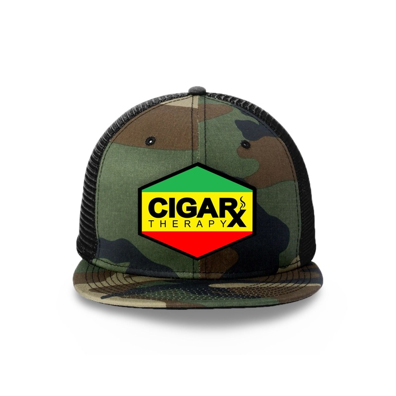 Camo Flat Trucker with Reggae Rasta Patch Reggae Rasta / Black Bill
