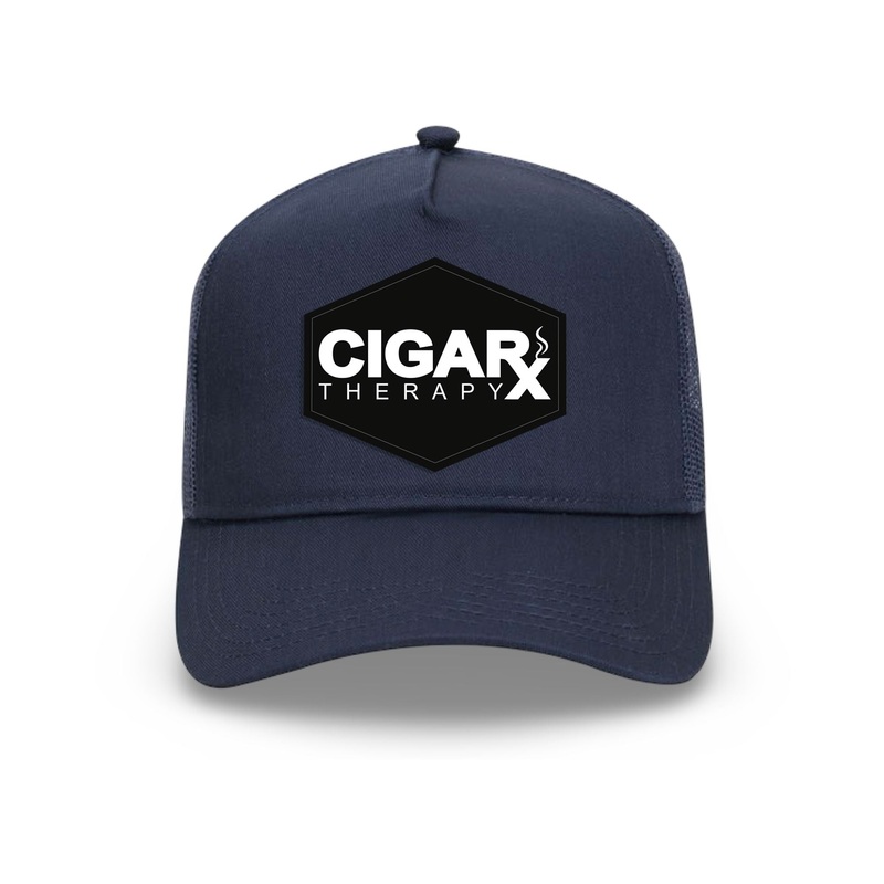 Navy Curved Trucker with Black Classic Patch Black Patch / White Logo