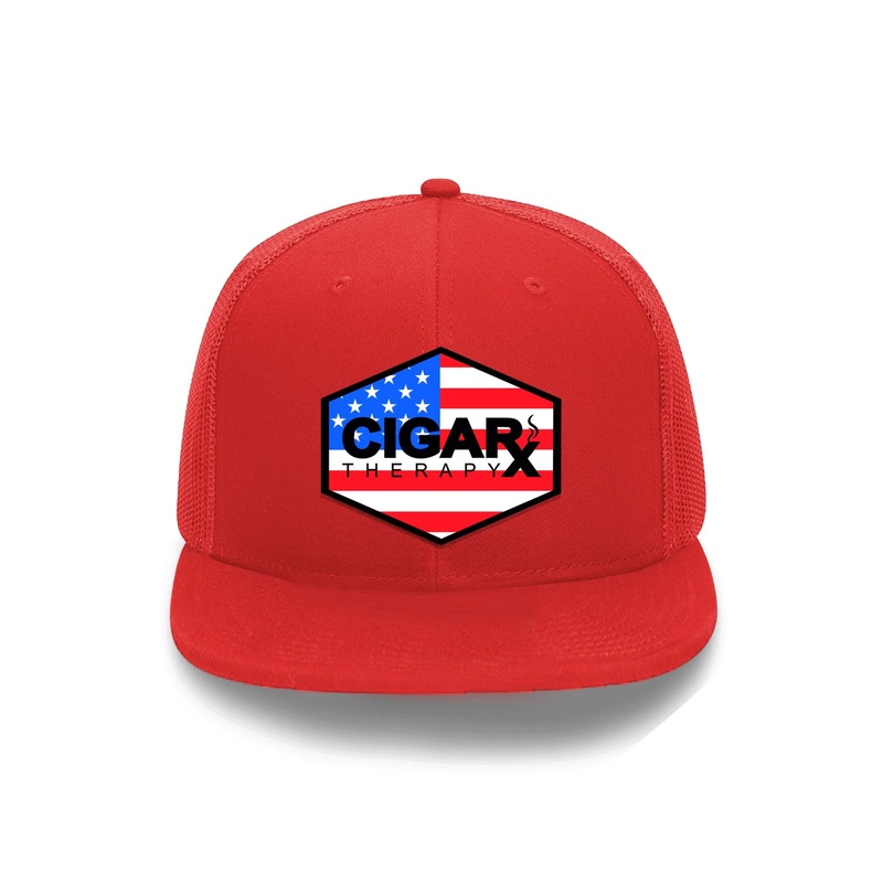 Red Flat Trucker with USA Flag Patch USA