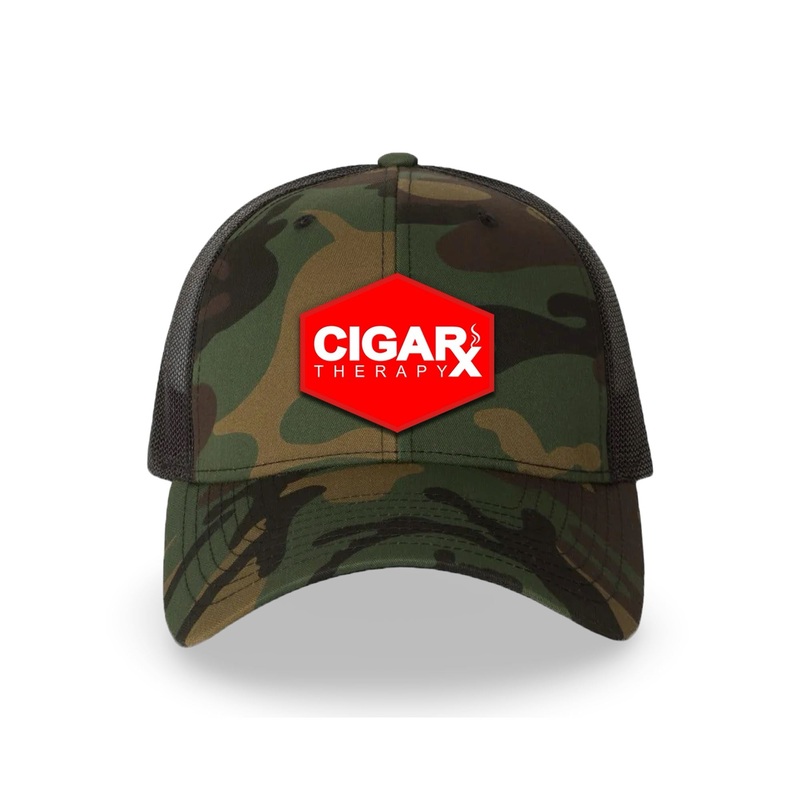 Camo Curved Trucker with Red Classic Patch Red Patch / White Logo