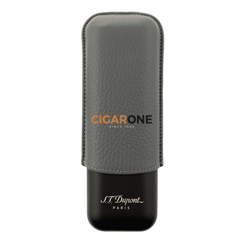 ST DUPONT Leather And Metal Cigar Case – Matte Graphite & Black – 2 Cigare
