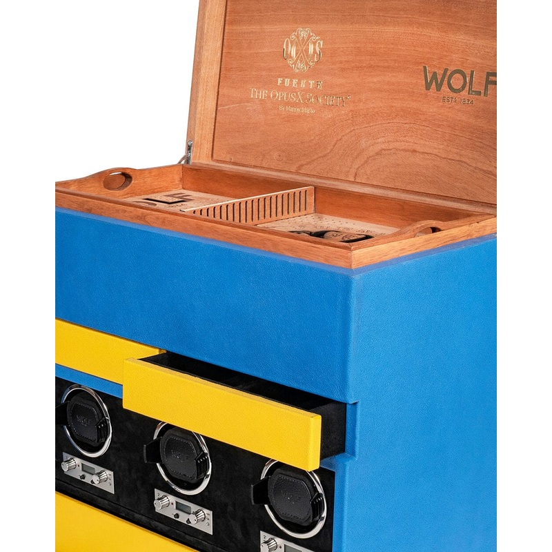OpusX Society & WOLF 1834 Humi-Winder Blue & Yellow