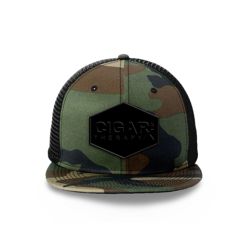 Camo Flat Trucker with Blackout Patch Black / Black Logo / Black Bill