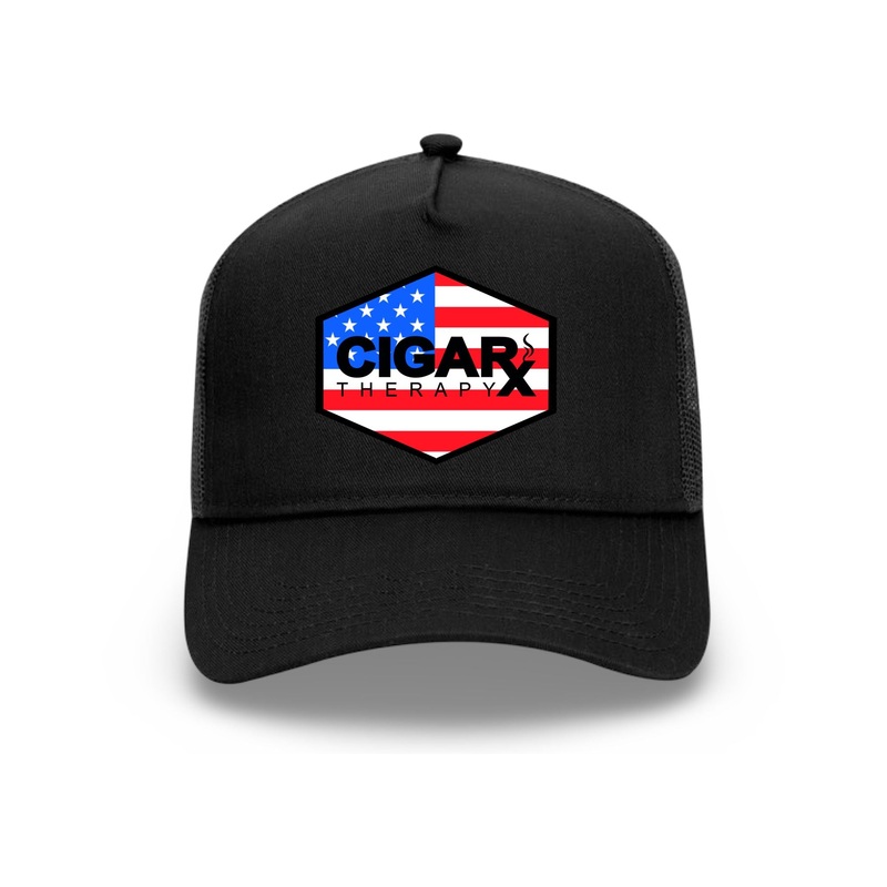 Black Curved Trucker with USA Flag Patch USA