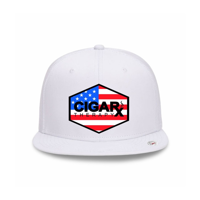 White Flat Trucker with USA Flag Patch USA