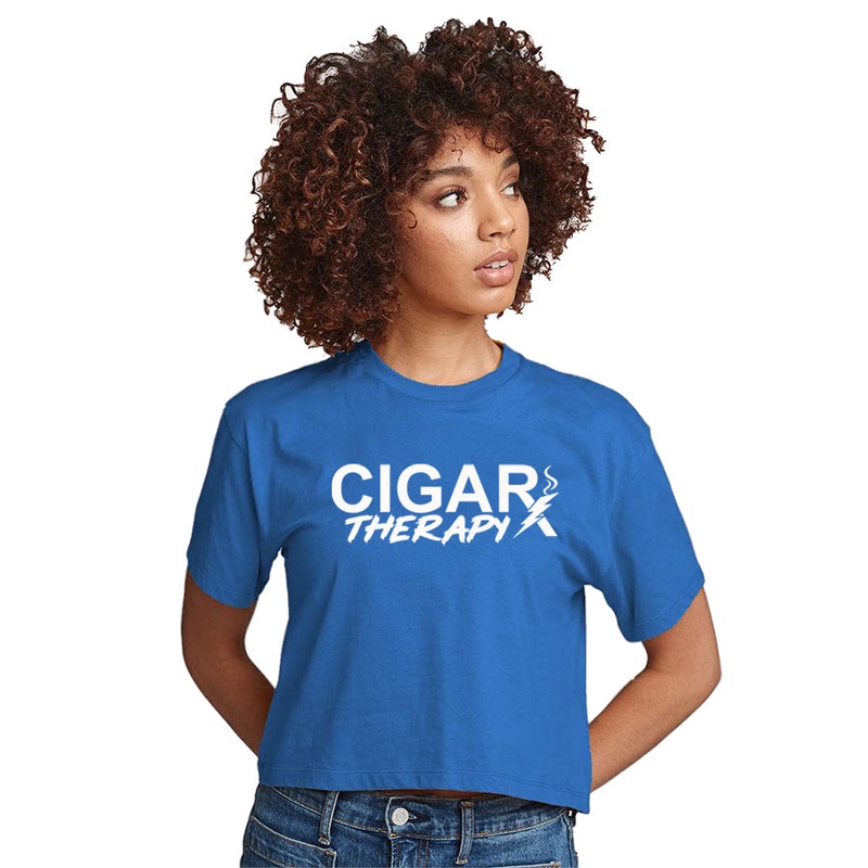 Blue CIGARx Womens Hockey Crop Top T-Shirt with Bolt XS
