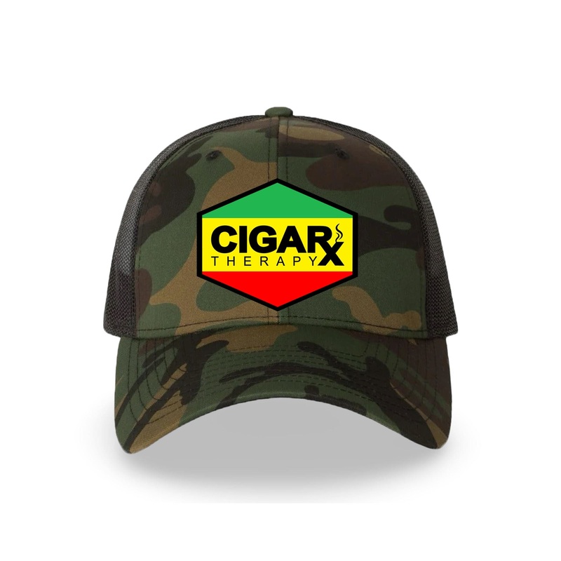Camo Curved Trucker with Reggae Rasta Patch Reggae Rasta
