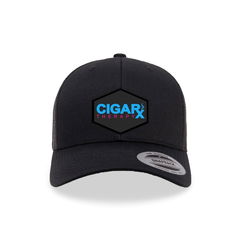 Black Curved Trucker with Miami Edition Patch Black Patch / Blue & Pink Logo