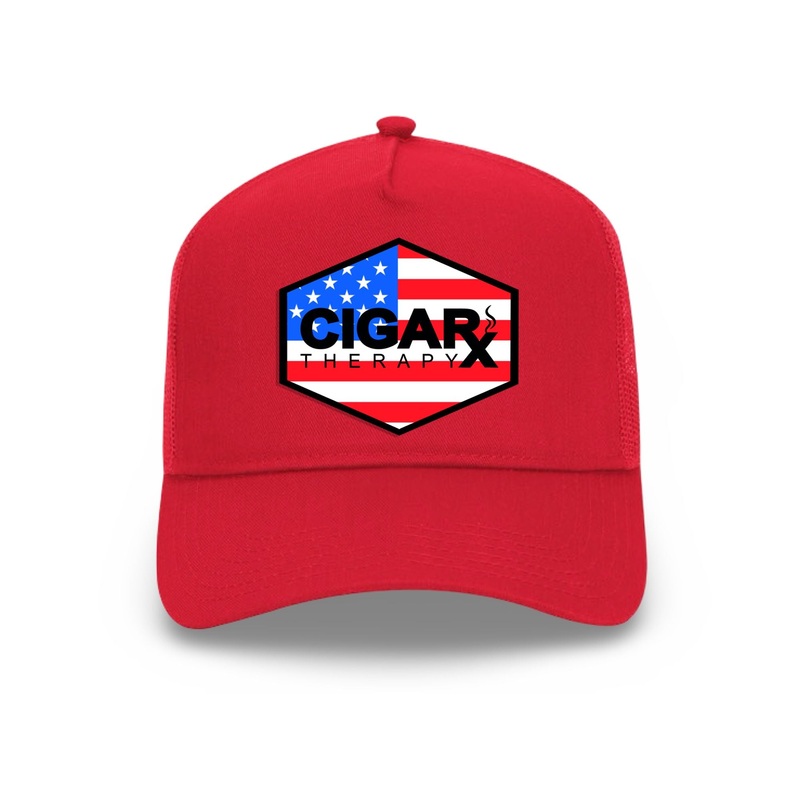 Red Curved Trucker with USA Flag Patch USA