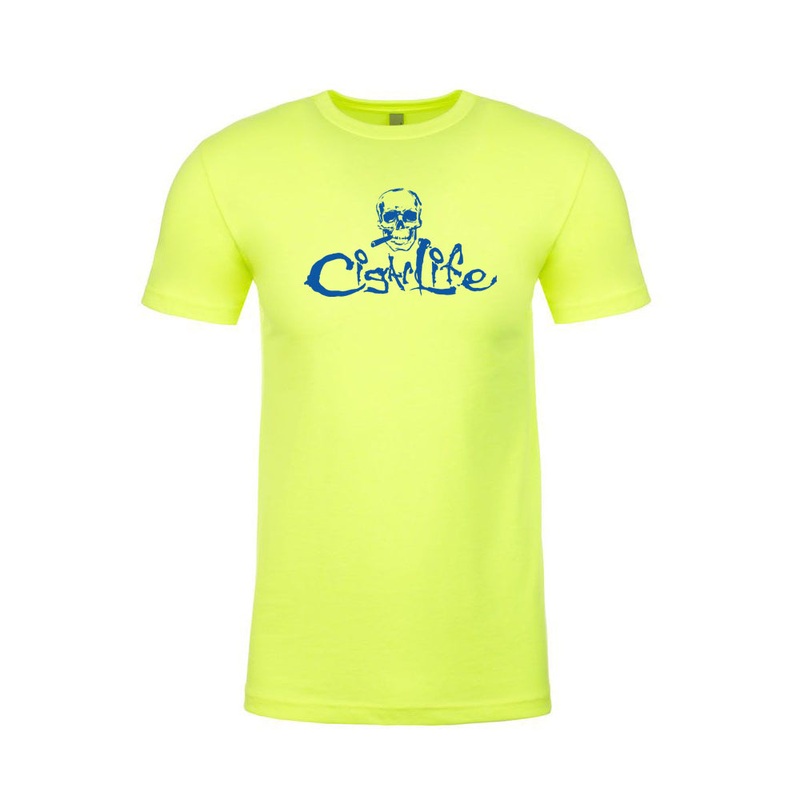 Neon Yellow with Blue Cigarlife Mens Crew Neck T-Shirt S