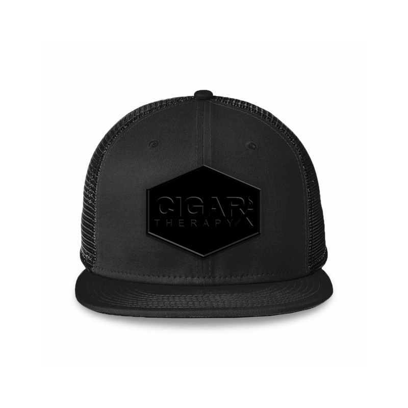 Black Flat Trucker with Blackout Patch Black Patch / Black Logo