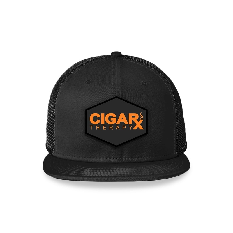 Black Flat Trucker with Orange on Black Patch Black Patch / Orange Logo