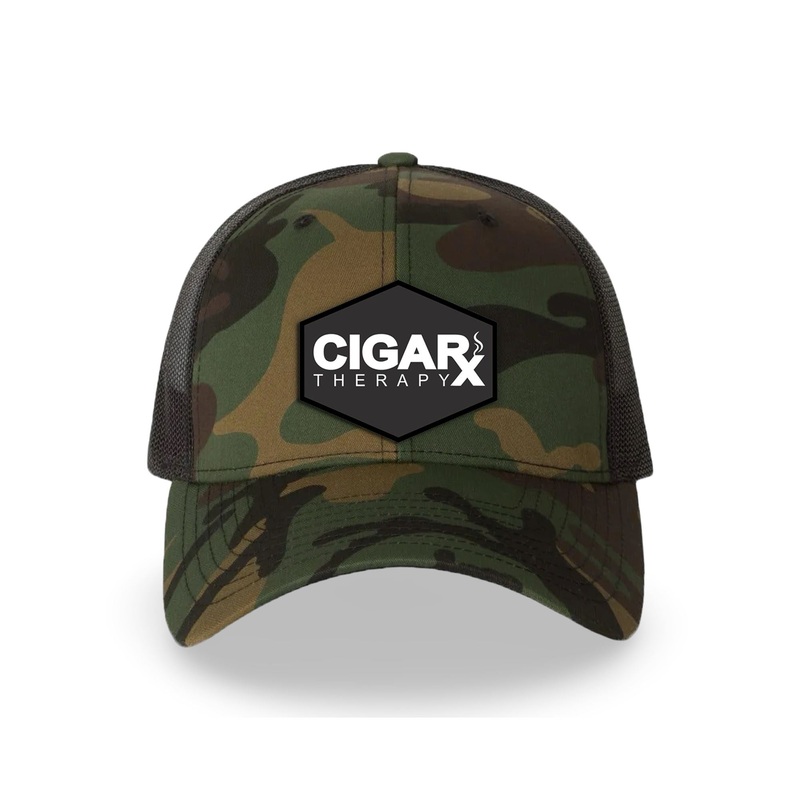 Camo Curved Trucker with Black Classic Patch Black Patch / White Logo