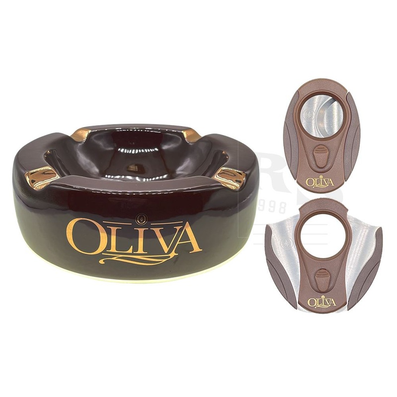 Oliva Round Ceramic 4 Cigar Ashtray + Cutter 4 Cigar Ashtray + Cutter