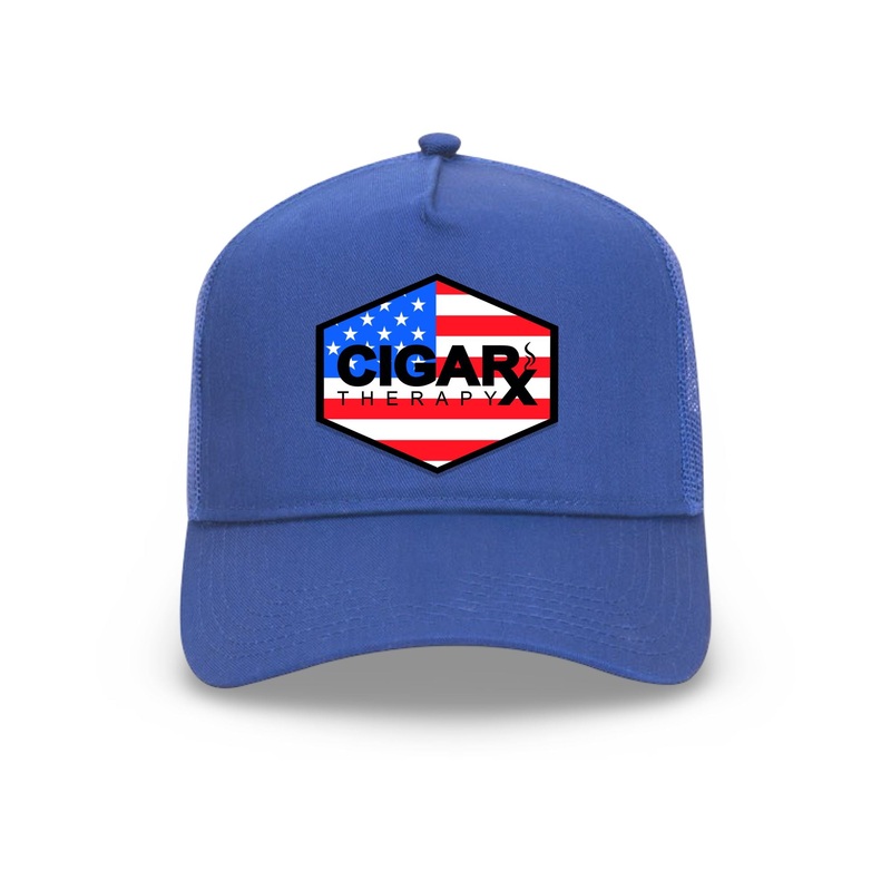 Royal Blue Curved Trucker with USA Flag Patch USA