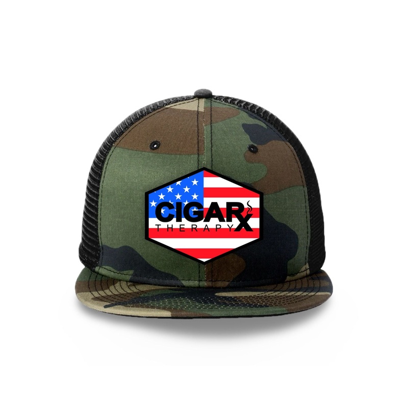 Camo Flat Trucker with USA Flag Patch USA Flag  / Black Bill