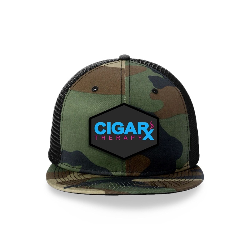 Camo Flat Trucker with Miami Edition Patch Black / Blue & Pink Logo / Black Bill